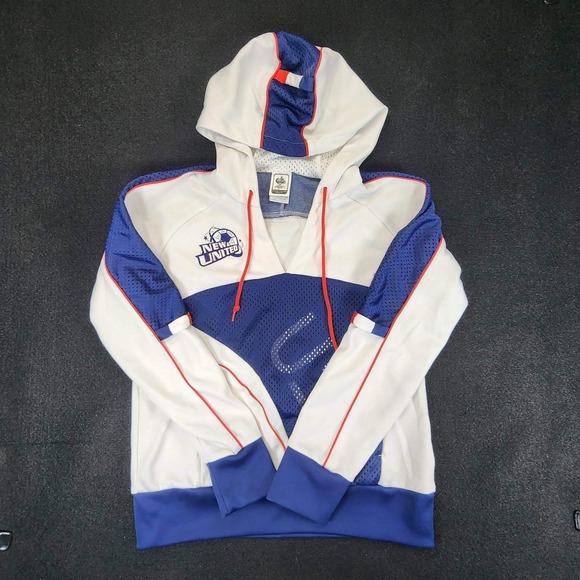 Adidas FIFA World Cup 2006 Hoodie Women M White Blue USA Soccer V-Neck Pullover